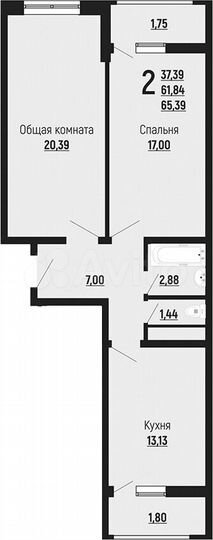 2-к. квартира, 65,4 м², 17/24 эт.