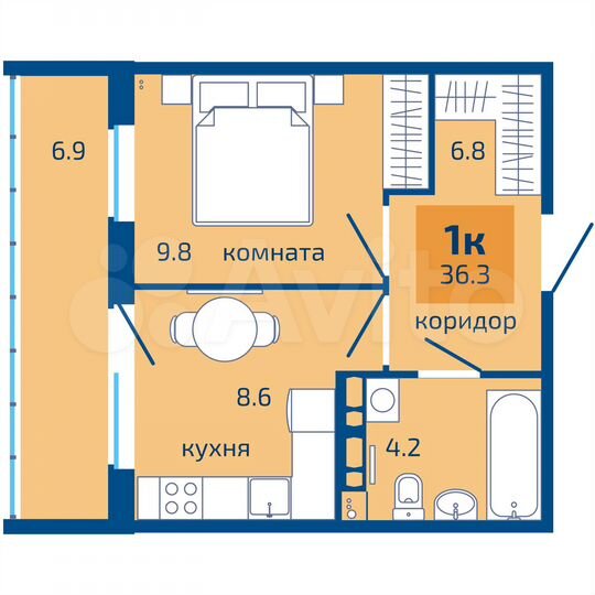 1-к. квартира, 36,3 м², 8/10 эт.