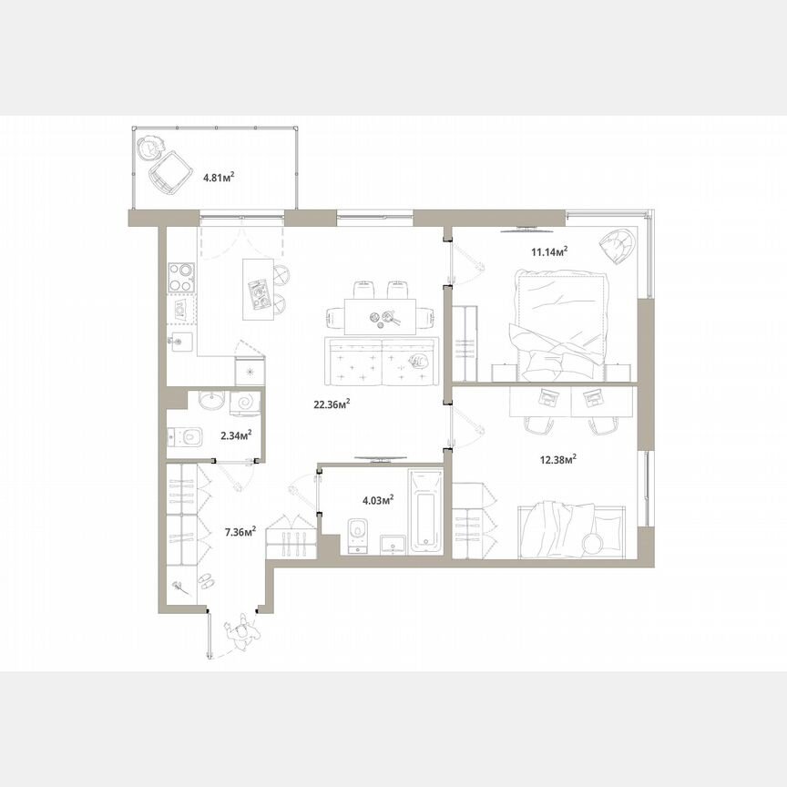 2-к. квартира, 61,1 м², 9/12 эт.