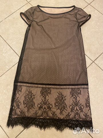 Платье клубное Франция кружево/кожа/хлопок 42 рус