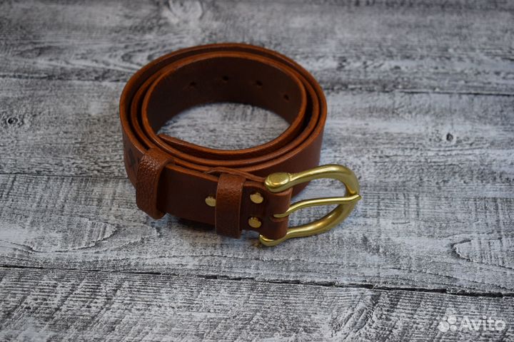 Ремень мужской ручной работы, рыжий