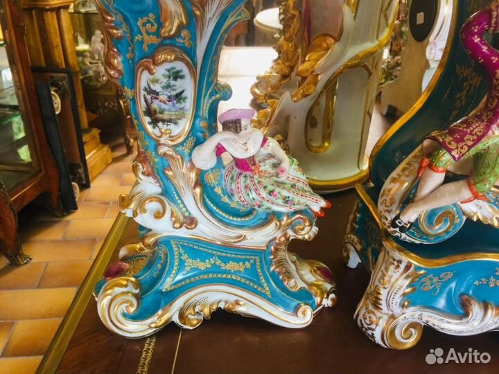 Антик часы камин фарфор винтаж 19век Севр