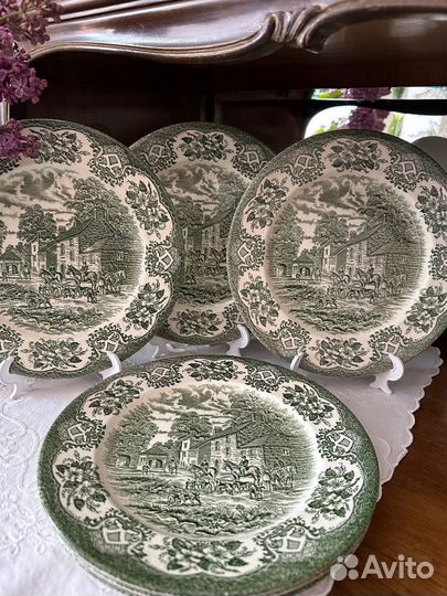 Зелёные английские тарелки Ironstone фарфор винтаж