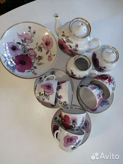 Чайный сервиз фарфоровый «Розовaя веткa» лфз
