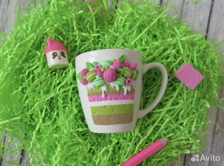 Кружка / чашка с декором из полимерной глины