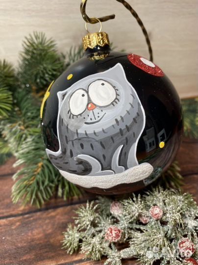 Дед мороз, Сова, Кот стеклянный шар 10см