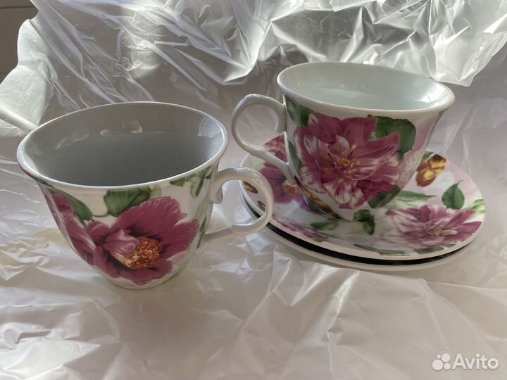 Новые чайные пары чашка и блюдце розовые цветы