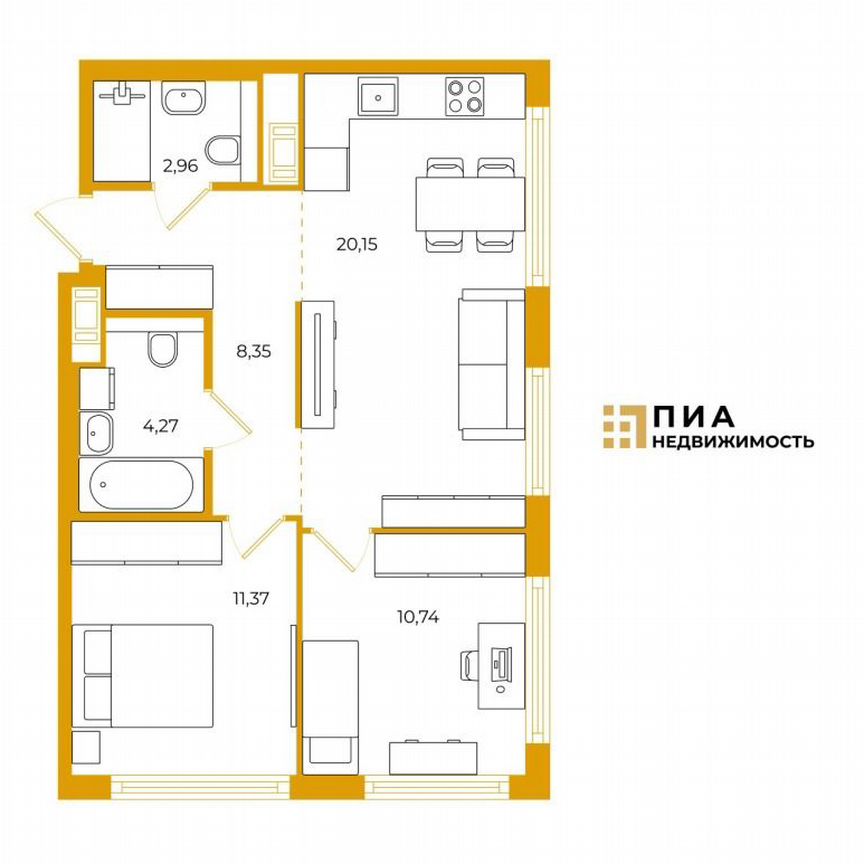 2-к. квартира, 57,8 м², 10/18 эт.