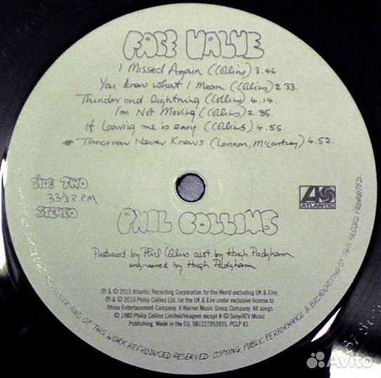 Виниловая пластинка WM Phil Collins Face Value (18