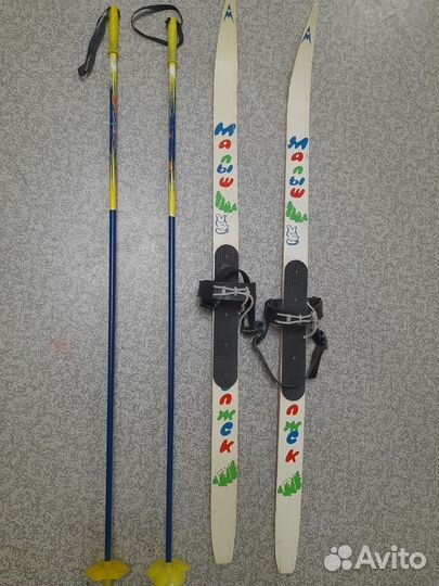 Лыжи с палками малыш детские деревянные