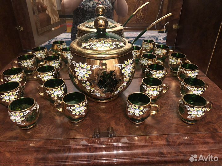 Крюшонница Чехия. Богемское стекло