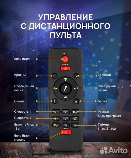 Проектор звездного неба ночник Блютуз колонка 8w