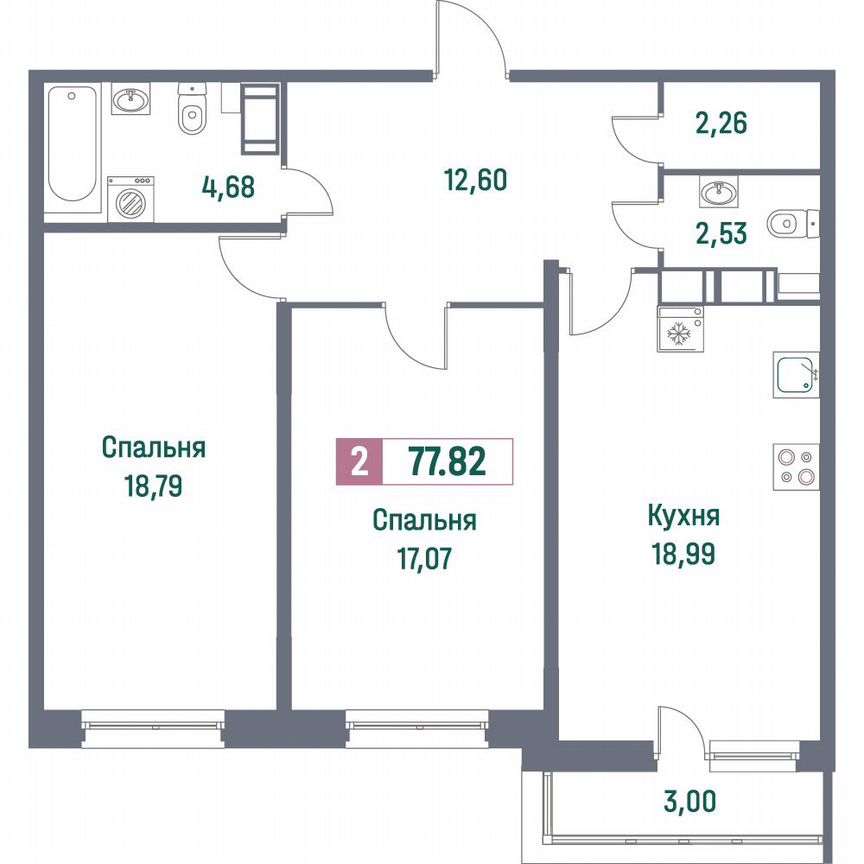 2-к. квартира, 77,8 м², 10/16 эт.