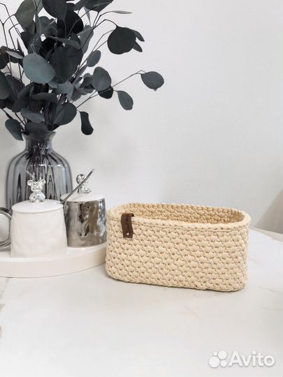 Интерьерные корзины ручной работы. Вязаные корзины