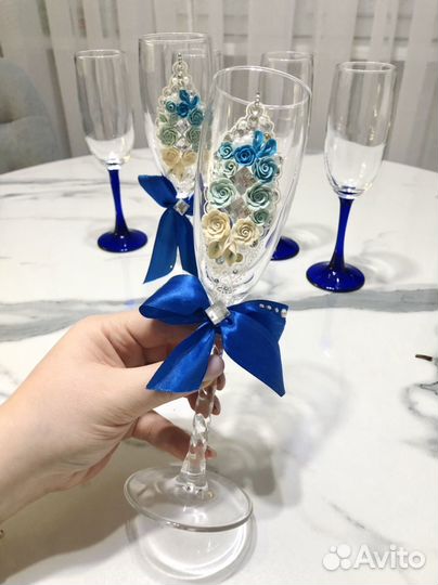 Свадебные бокалы + 4 шт бокалов для друзей
