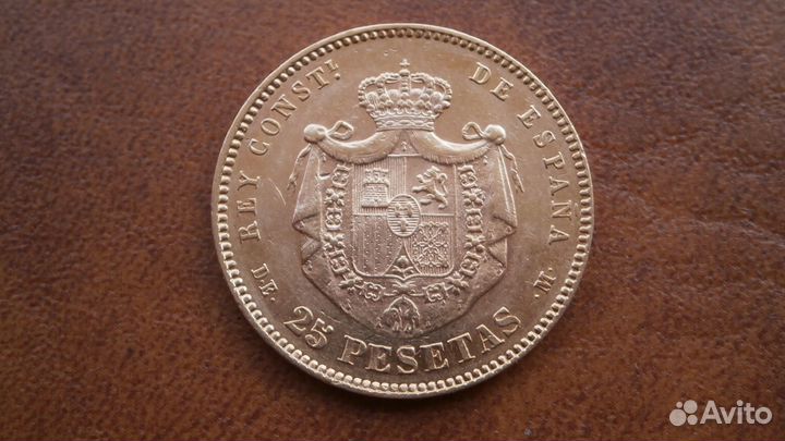 25 песет 1877 год.Испания. золото