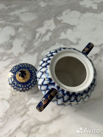 Сахарница ифз кобальтовая сетка с позолотой