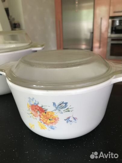 Кастрюли керамические, крышки стекло 1л и 3 л