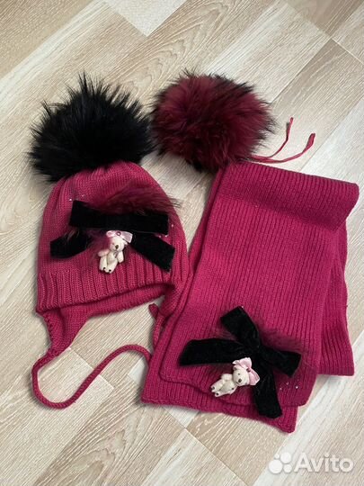 Зимняя шапка,шарф,как jolie bebe,самовяз,енот