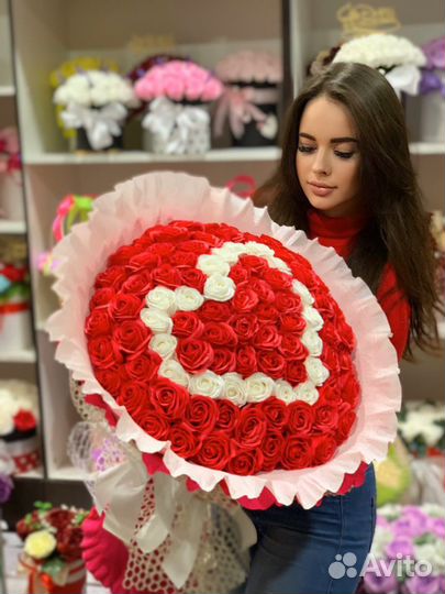 Цветы розы букет сердце день рождения любимой