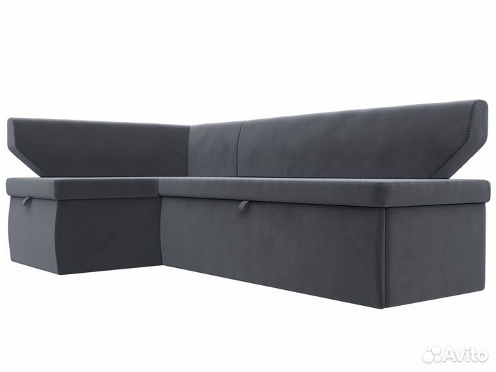 Диван кухонный угловой Омура левый угол, велюр, серый