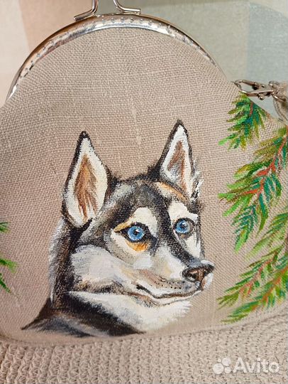 Сумка женская, льняная, художественная роспись