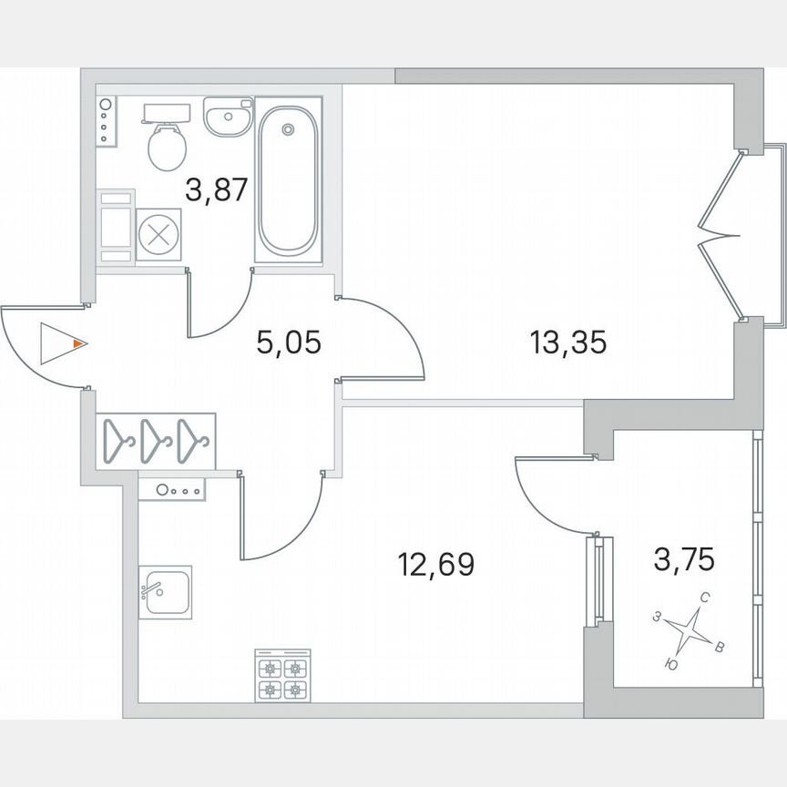 1-к. квартира, 36,8 м², 4/4 эт.
