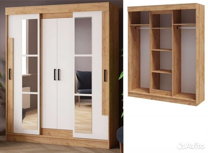 Шкаф-купе 1,7 Твист Белый, Юкон, Крафт Золотой