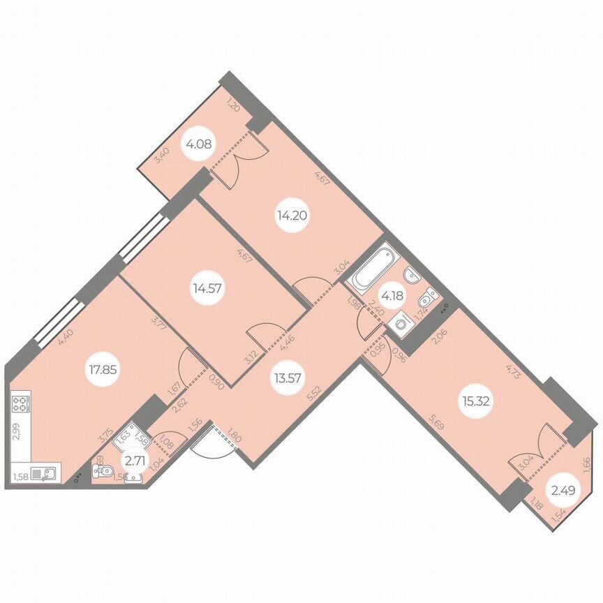 3-к. квартира, 85 м², 11/20 эт.
