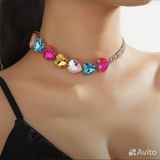 Ожерелье Колье чокер сердце на шею кристаллы