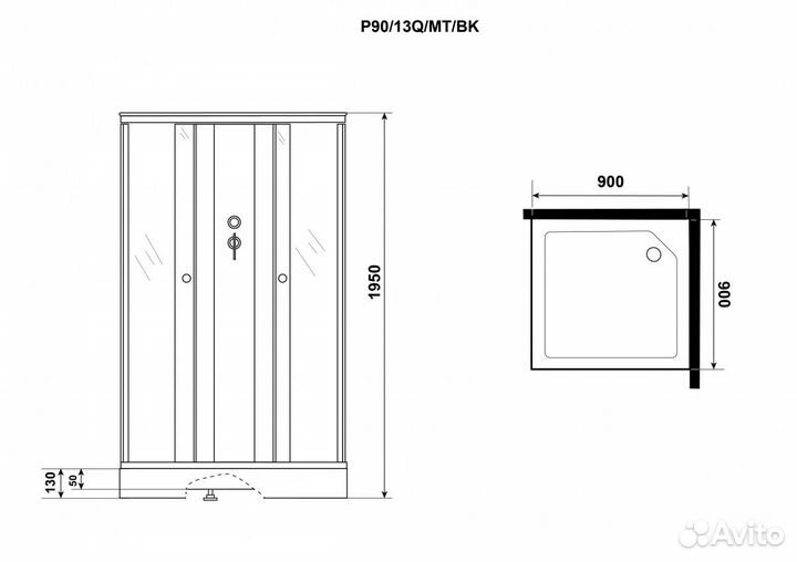 Душевая кабина Niagara Promo P90/13Q/MT/BK для дом