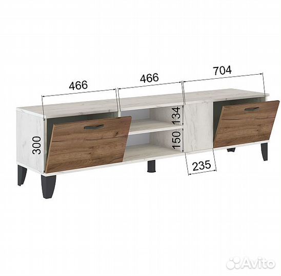 Тумба тв новая 1.7м белый/крафт/графит ikea-стиль