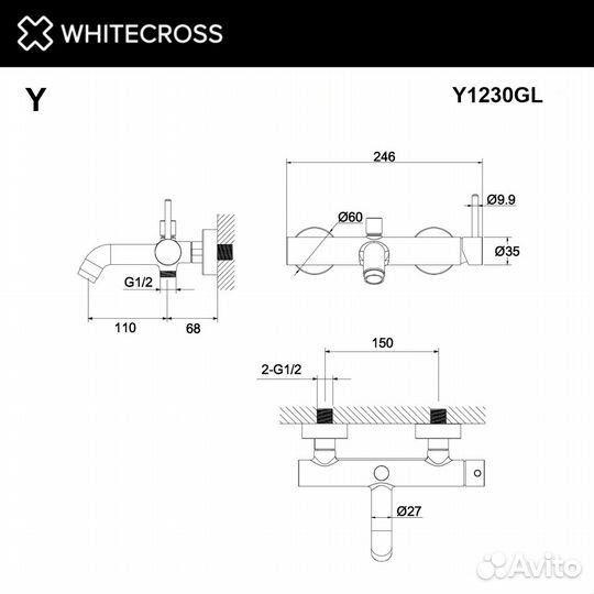 Whitecross Y1230GL Смеситель для ванны