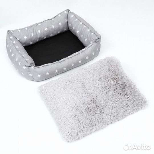 Лежанка 'Пухлик', с мехом, 58 х 46 х 16 см, серая