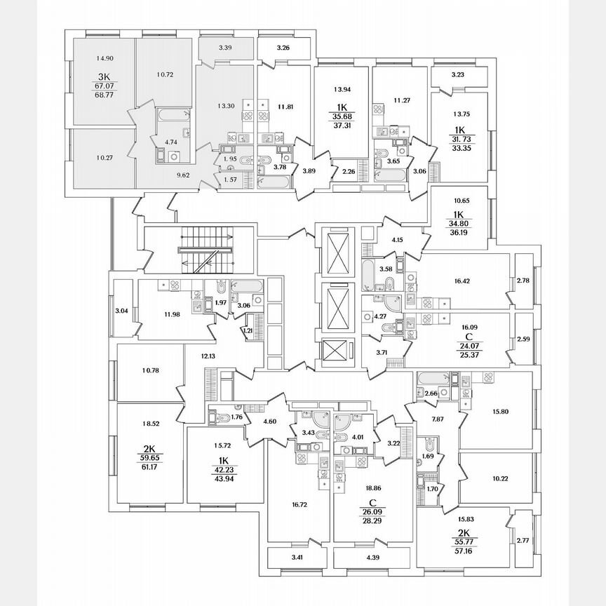 3-к. квартира, 68,8 м², 10/22 эт.