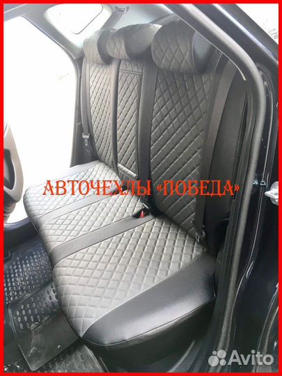 Чехлы Kia Seltos из экокожи чёрно-серые Ромб