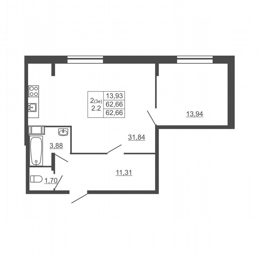 2-к. квартира, 62,7 м², 1/11 эт.