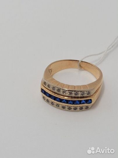 Золотое кольцо (печатка) с фианитами 17 размер