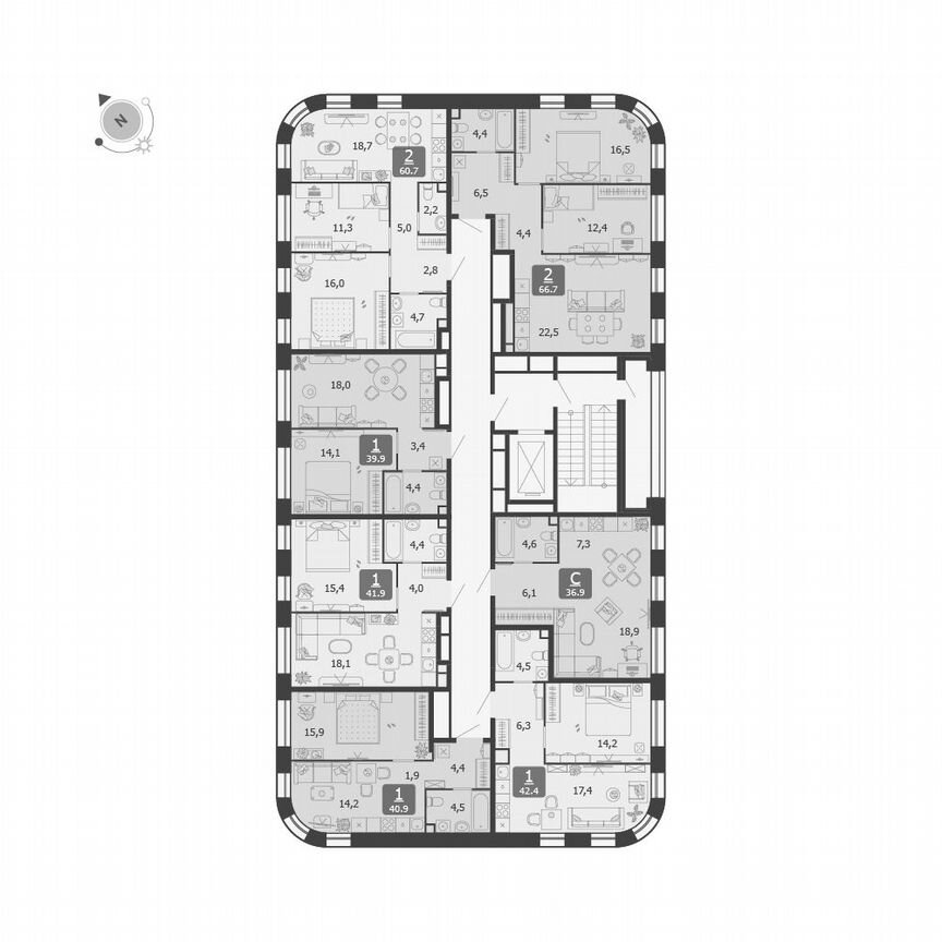 1-к. квартира, 40,9 м², 2/5 эт.