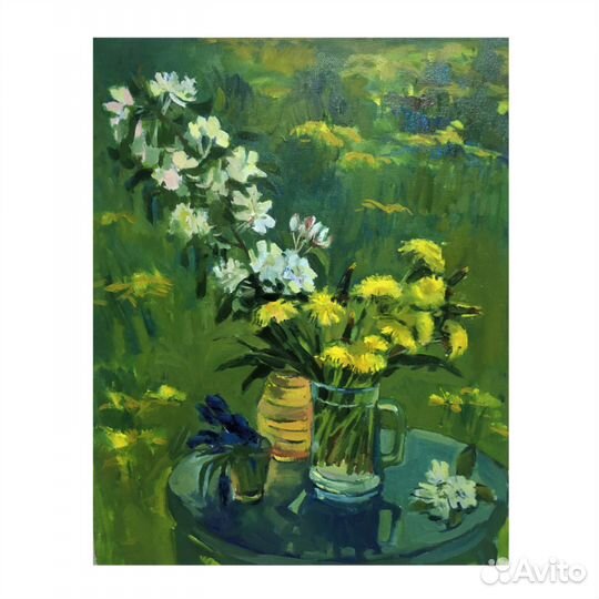 Картина маслом Цветы весенние Одуванчики