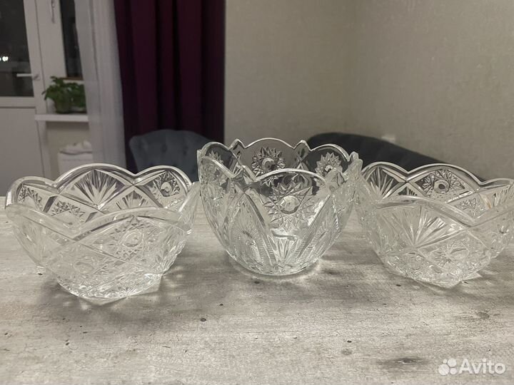 Хрустальная салатница 3шт, времен СССР