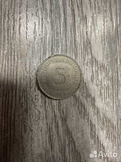 Монета 5 марок 1992 F. фрг Германия