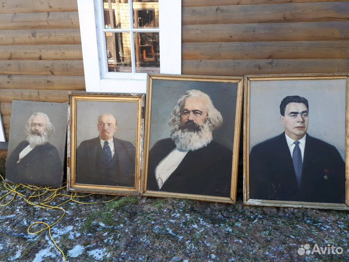 Портрет Ленина,Брежнева,х/м