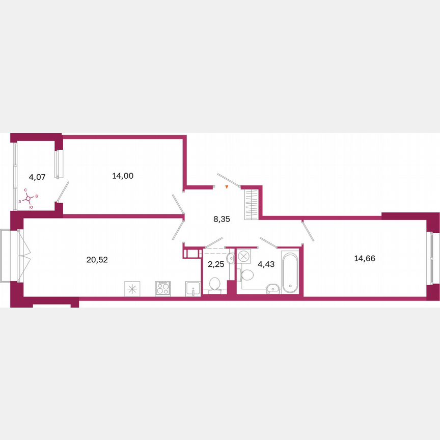 2-к. квартира, 66,3 м², 3/10 эт.