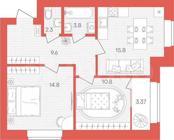 2-к. квартира, 60,5 м², 9/10 эт.