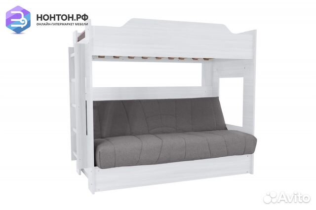 Двухъярусная кровать с диван-кроватью серый / белы