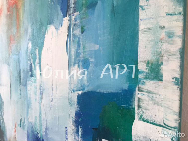 Картина голубая синяя в интерьер на холсте