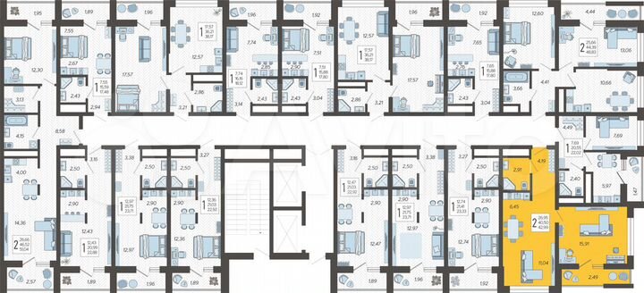 2-к. квартира, 43 м², 3/19 эт.