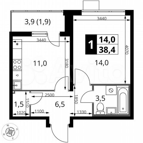 1-к. квартира, 38,4 м², 21/25 эт.