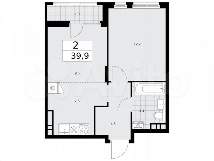 2-к. квартира, 39,9 м², 8/16 эт.